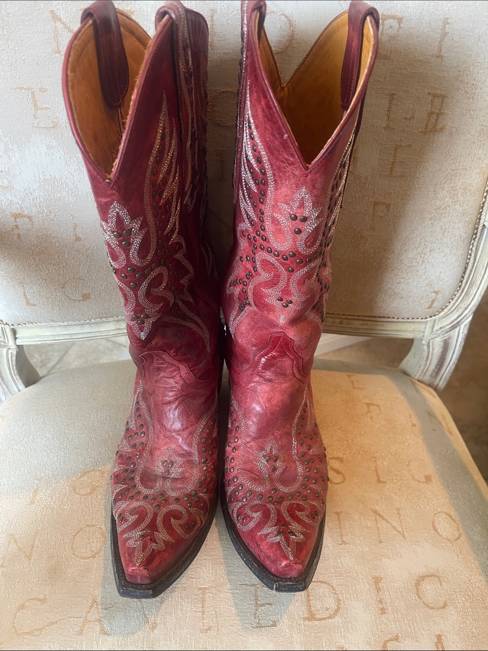 Old Gringo Studded Embroidered Burgundy Cowboy Boots